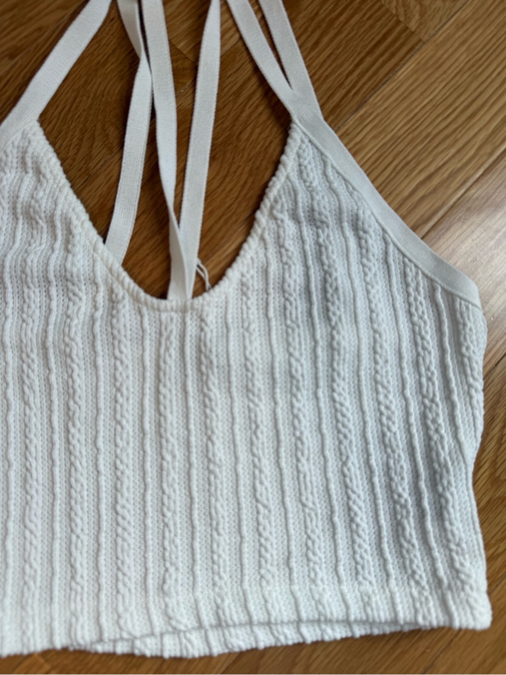 Zara White Ribbed Strappy Knit Crop Top - Picture 2 of 4